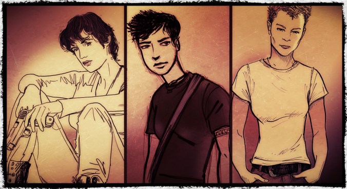 My drawings of Luca, Zak, and Jill.